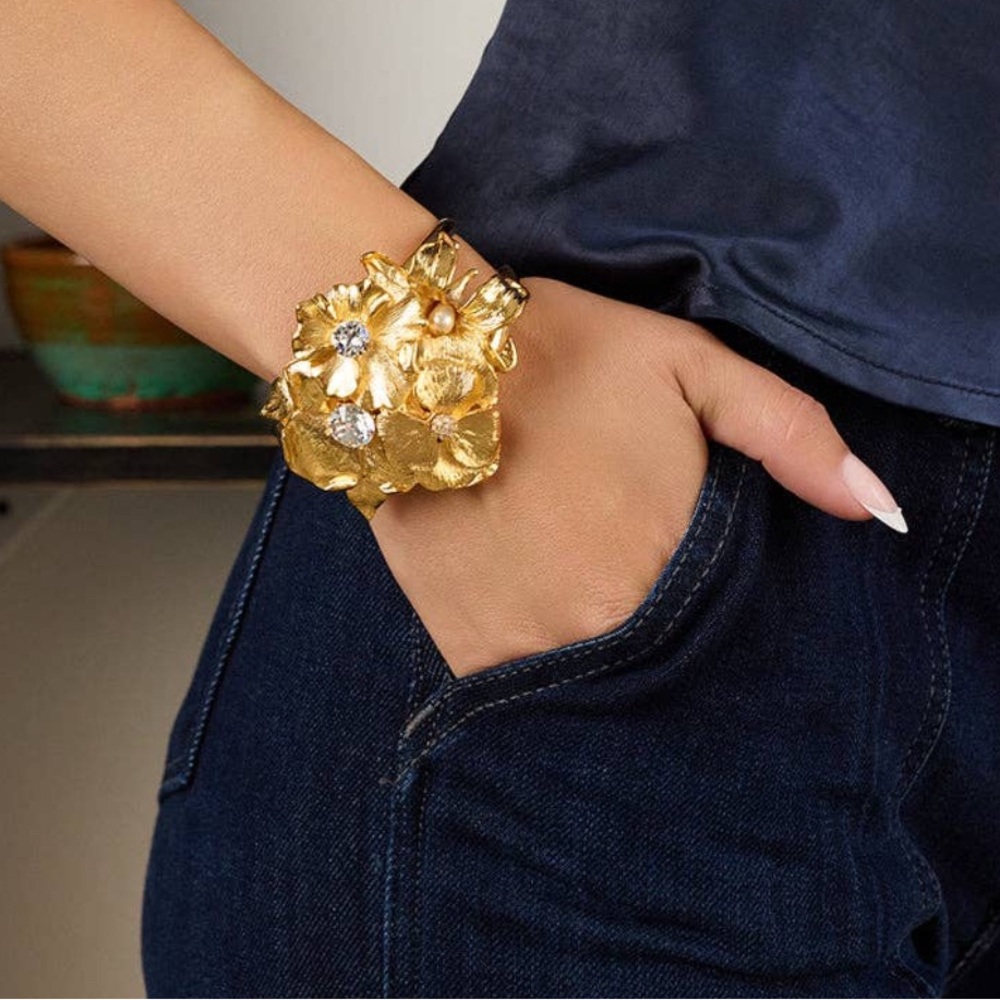Kenneth Jay Lane Pearl Center Flower Cuff Bracelet